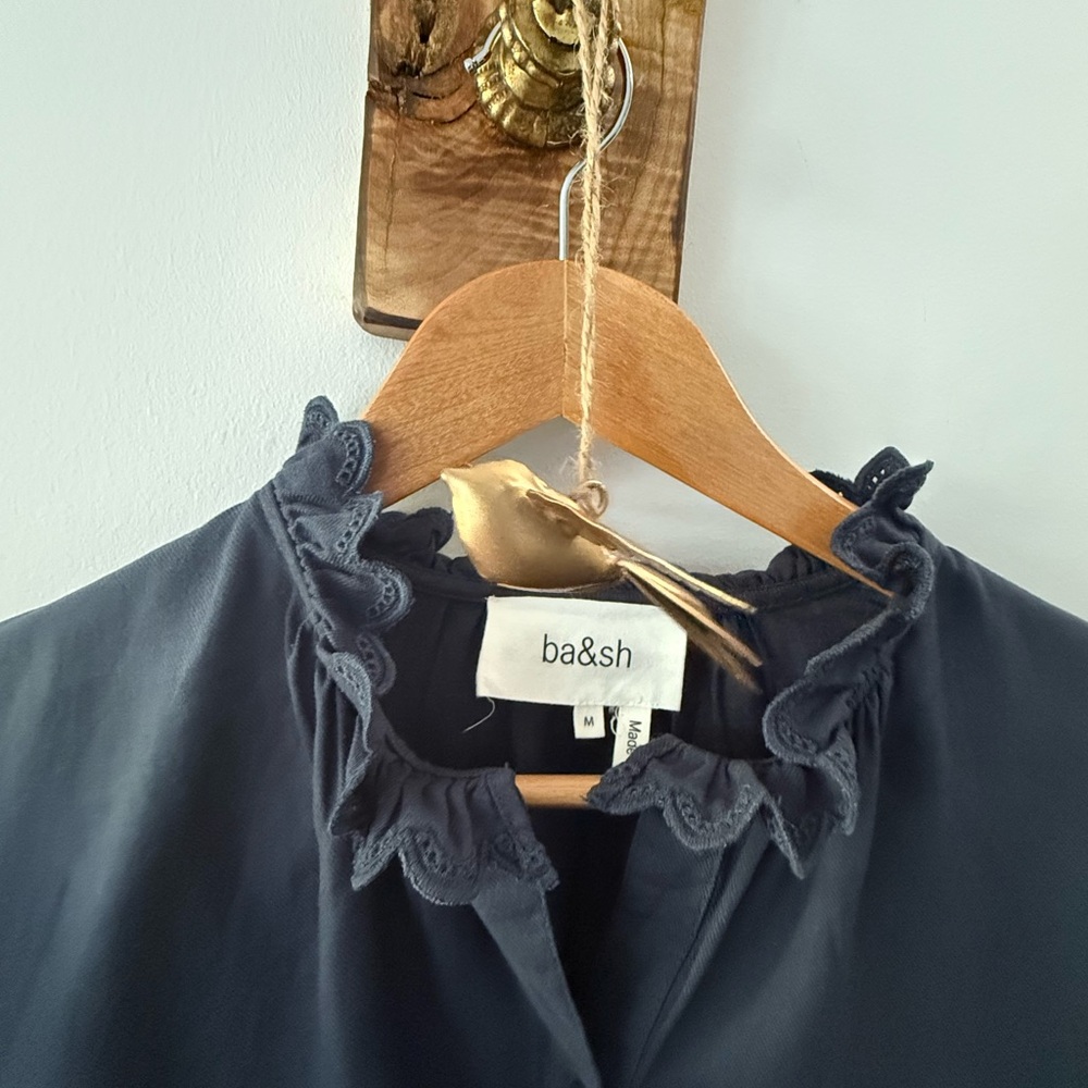 ba&sh Women's Navy Ruffled Collar Top